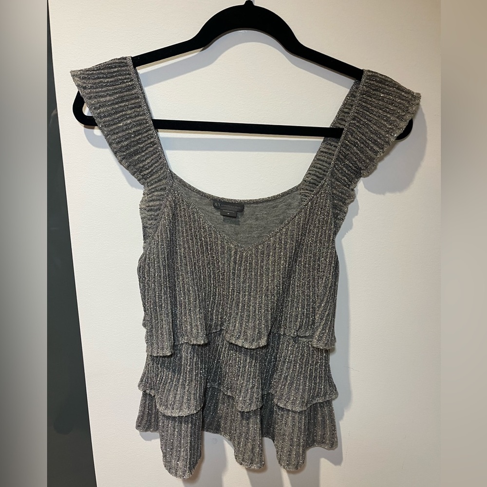 Armani exchange metallic peplum scalloped sweater top